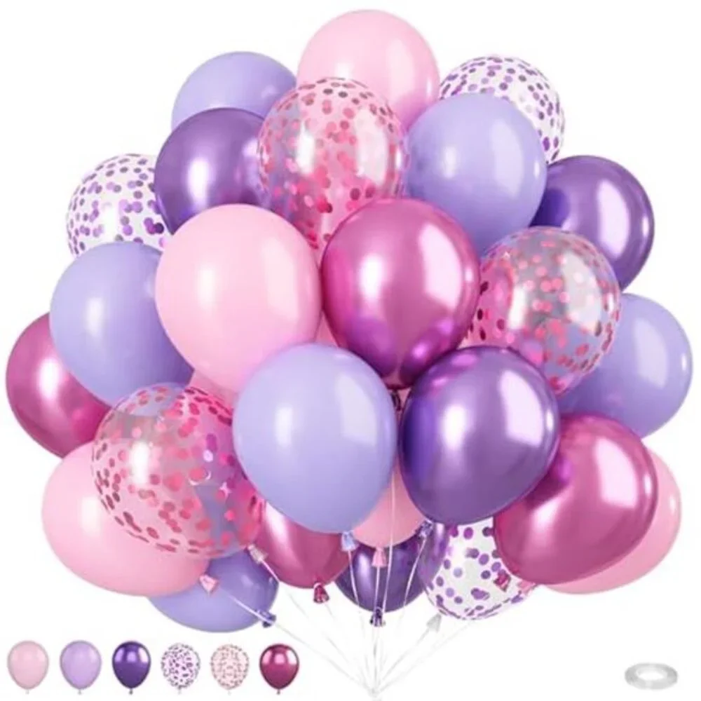 Pink Purple Balloons 50 Pack 12 Inch Confetti Metallic Latex Party Decorations